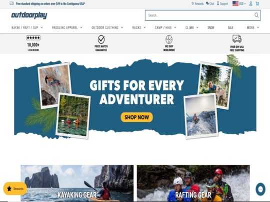 Shop Outdoorplay for outdoor gear and clothing, including kayaking, camping, hiking, and paddleboarding essentials.