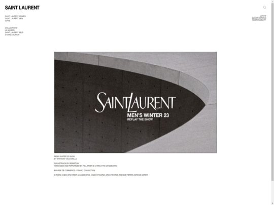 Saint Laurent: Iconic luxury fashion house known for chic, edgy designs in clothing, accessories, and haute couture.