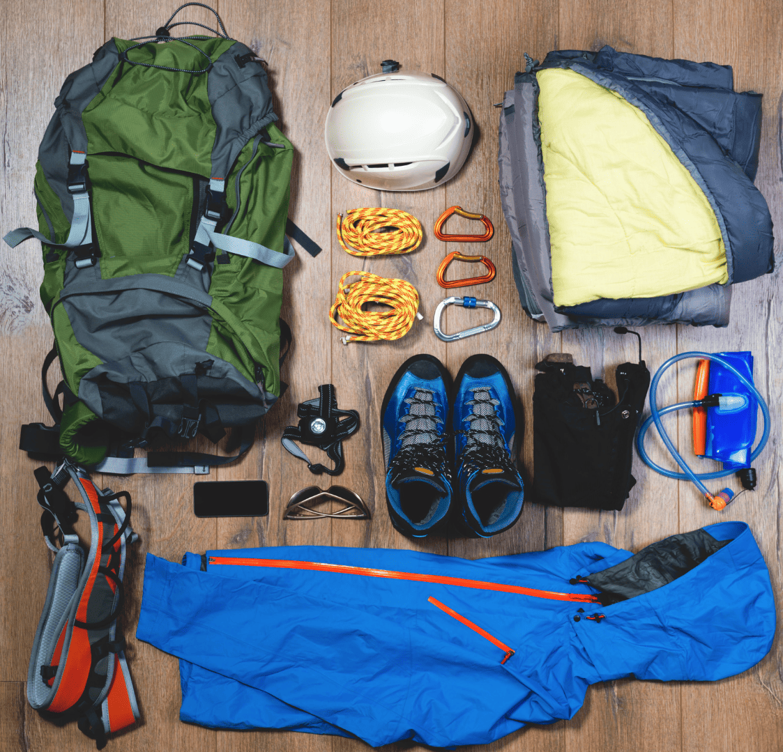 A well-stocked outdoor gear store featuring camping tents, trekking poles, and durable apparel, catering to hikers, climbers, and outdoor enthusiasts.